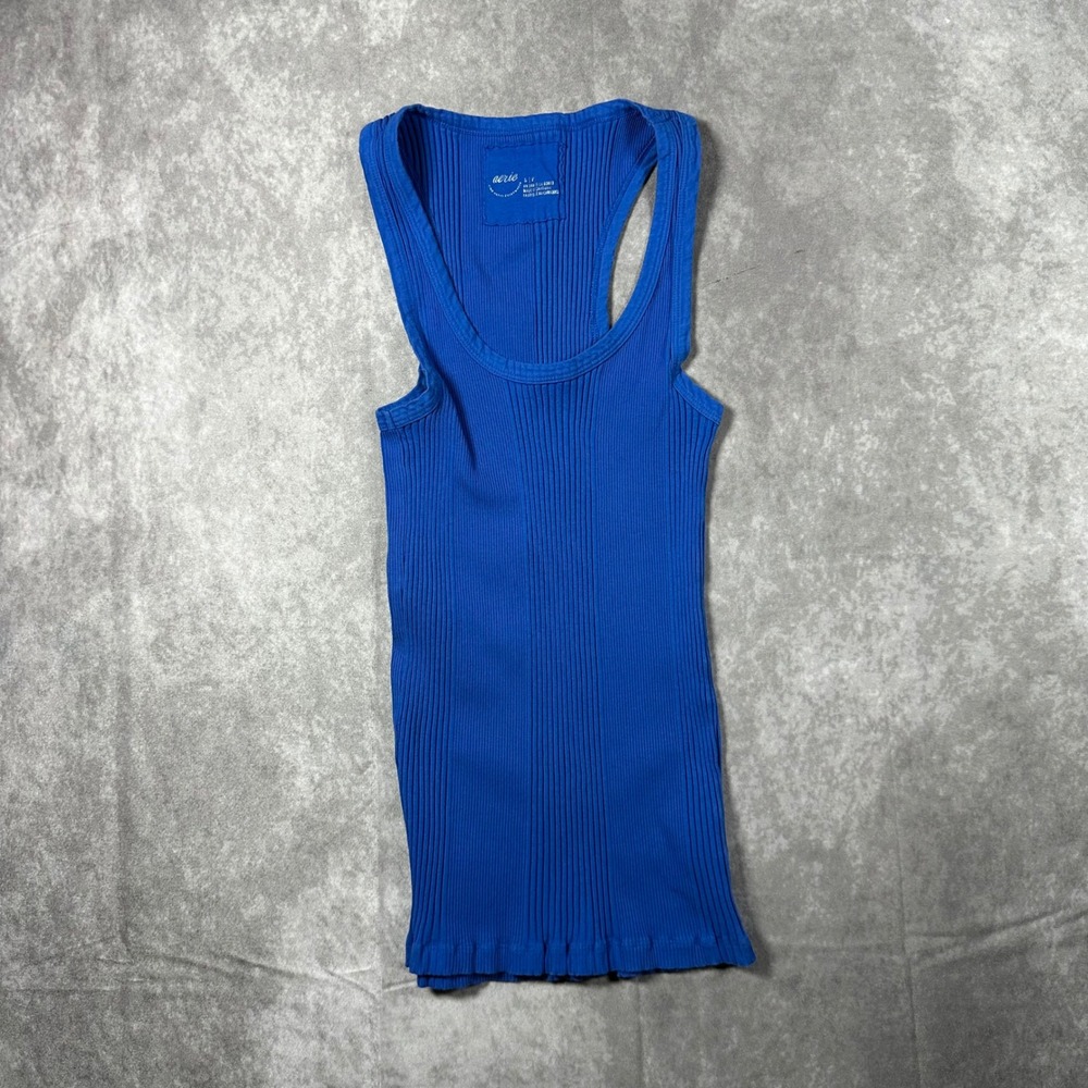 Aerie Ribbed Racerback Tank Top Cobalt Blue Scoop Neck Casual Womens Small Y2K